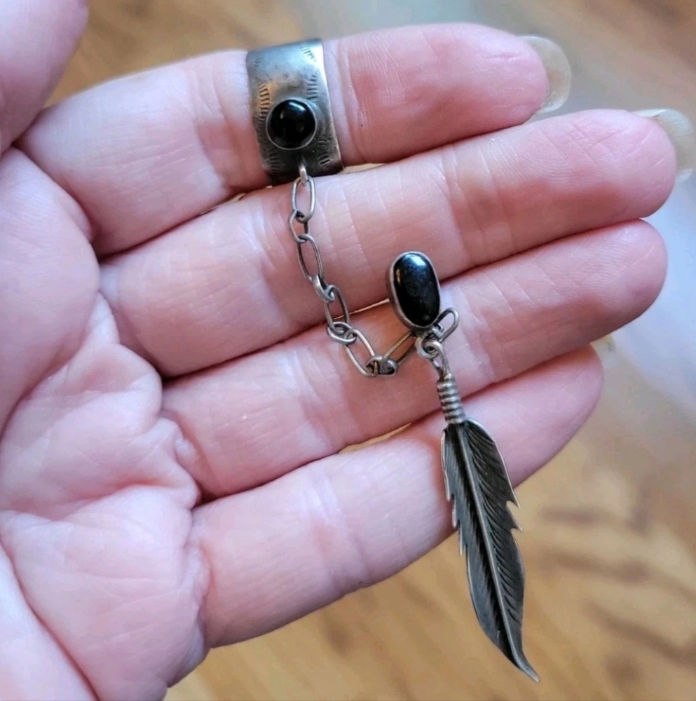 Unisex Vintage Native American Sterling Silver Ear Cuff And Post Earring